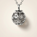 Silver necklace with a decorative pendant on a beige background