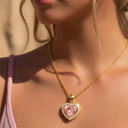 Heart Halo Pendant Necklace – Gold Plated with Pink Stone