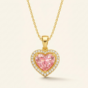 Heart Halo Pendant Necklace – Gold Plated with Pink Stone