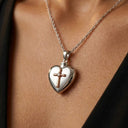 Grace Locket Heart Cremation Pendant with Rose Gold Cross
