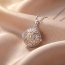 Ornate Silver Ball Cremation Urn Pendant - Memorial Necklace