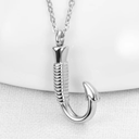 Silver fish hook pendant on a white background